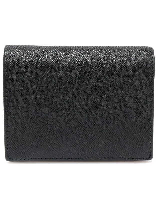 1MV204 Black Saffiano Leather Gold Lettering Flap Half Wallet