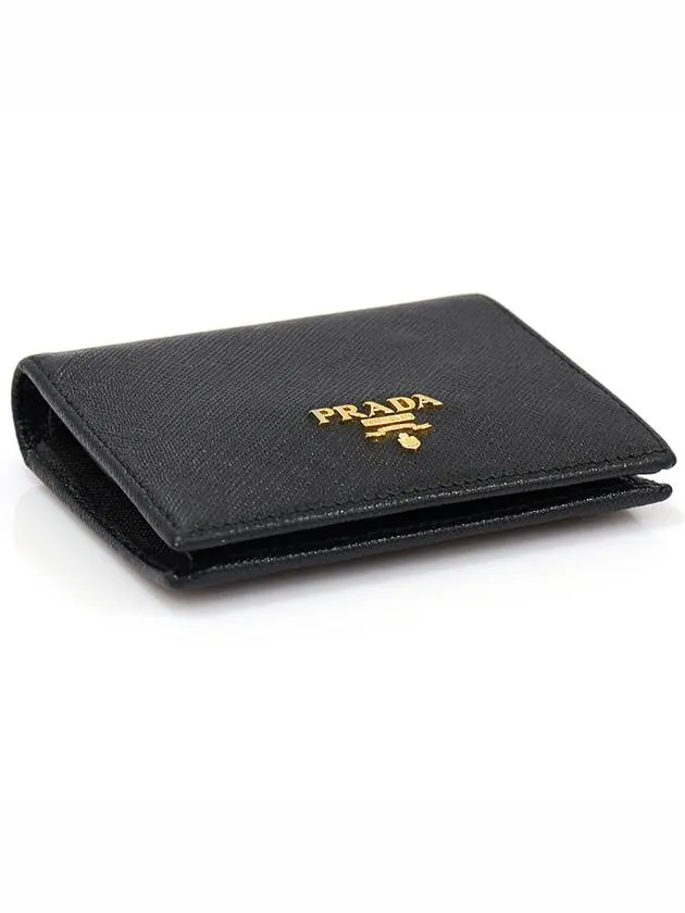 1MV204 Black Saffiano Leather Gold Lettering Flap Half Wallet