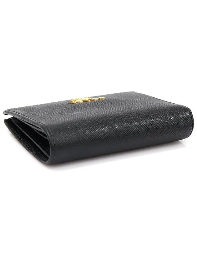 1MV204 Black Saffiano Leather Gold Lettering Flap Half Wallet