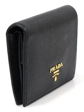 1MV204 Black Saffiano Leather Gold Lettering Flap Half Wallet