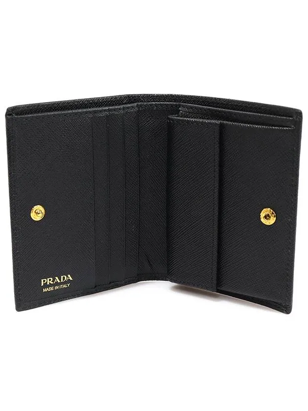 1MV204 Black Saffiano Leather Gold Lettering Flap Half Wallet