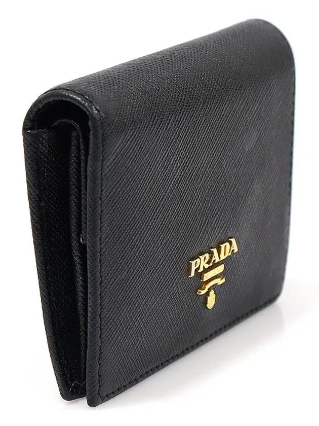 1MV204 Black Saffiano Leather Gold Lettering Flap Half Wallet