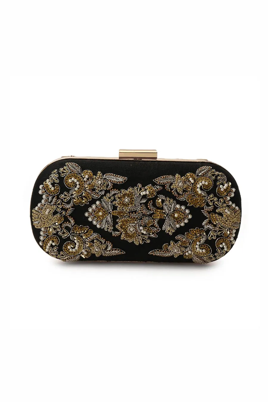 Black Ravizza Hand-Embroidered Clutch