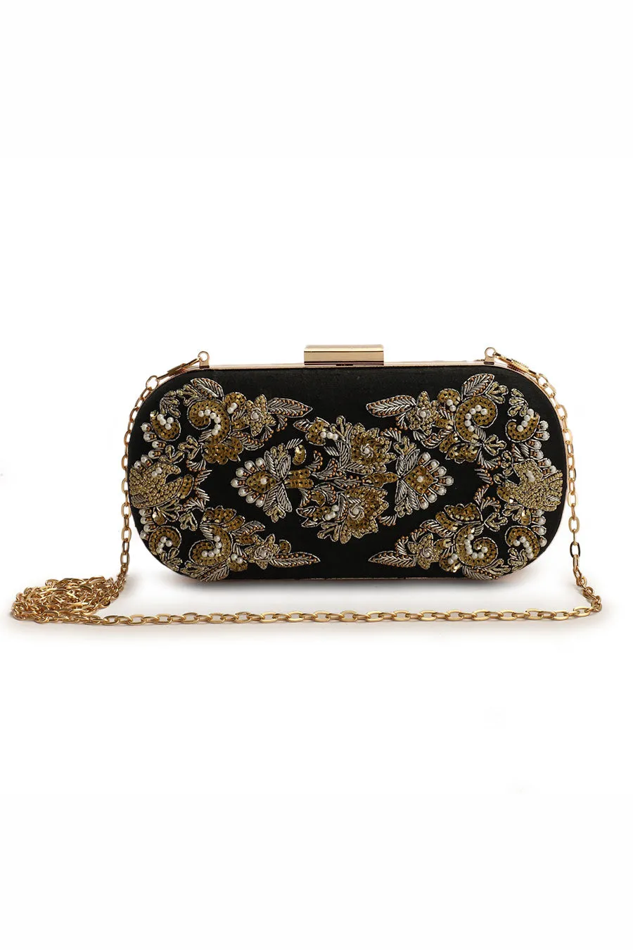 Black Ravizza Hand-Embroidered Clutch