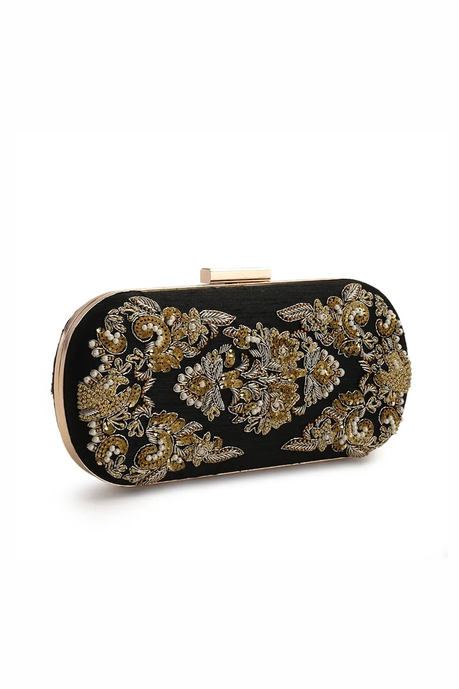 Black Ravizza Hand-Embroidered Clutch