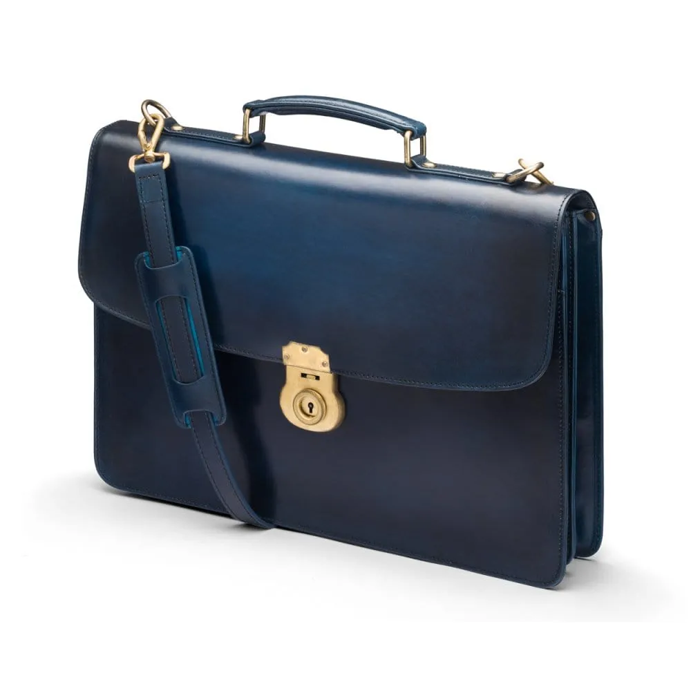 Burnished Harvard Leather Briefcase - Navy