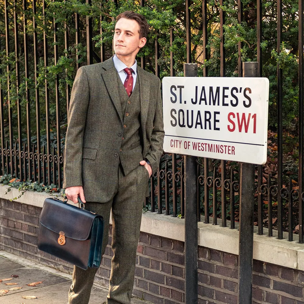 Burnished Harvard Leather Briefcase - Navy