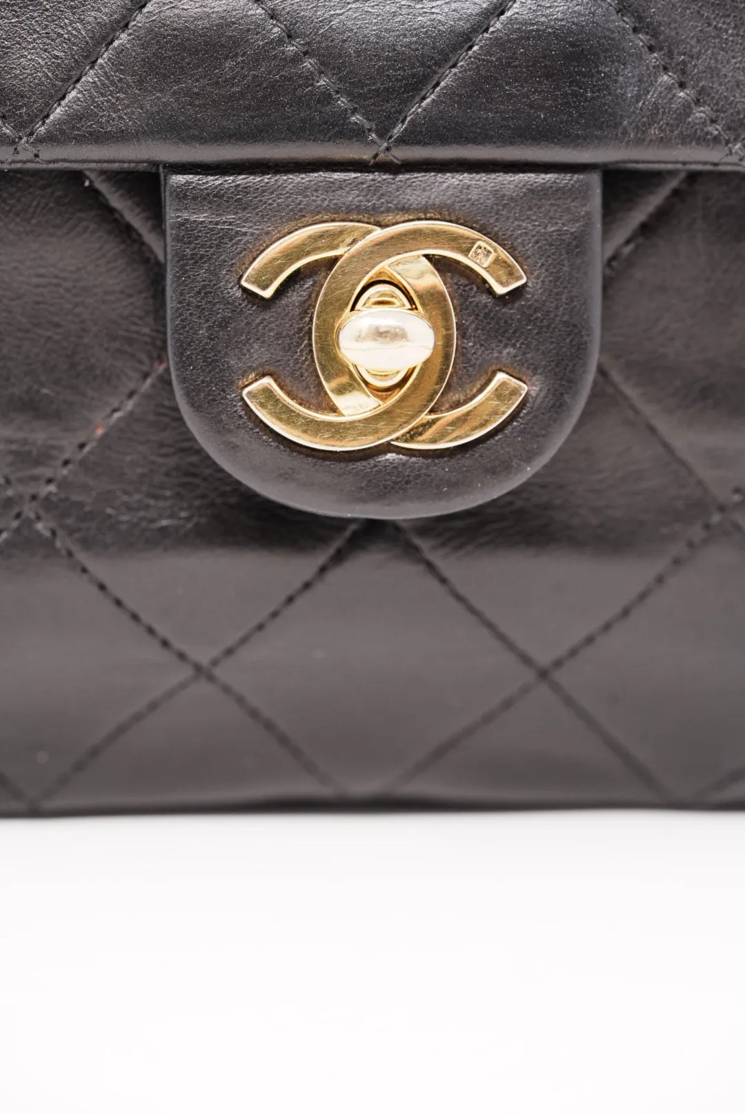 CHANEL Black Lambskin Mini Square 1991-1994 refurbished