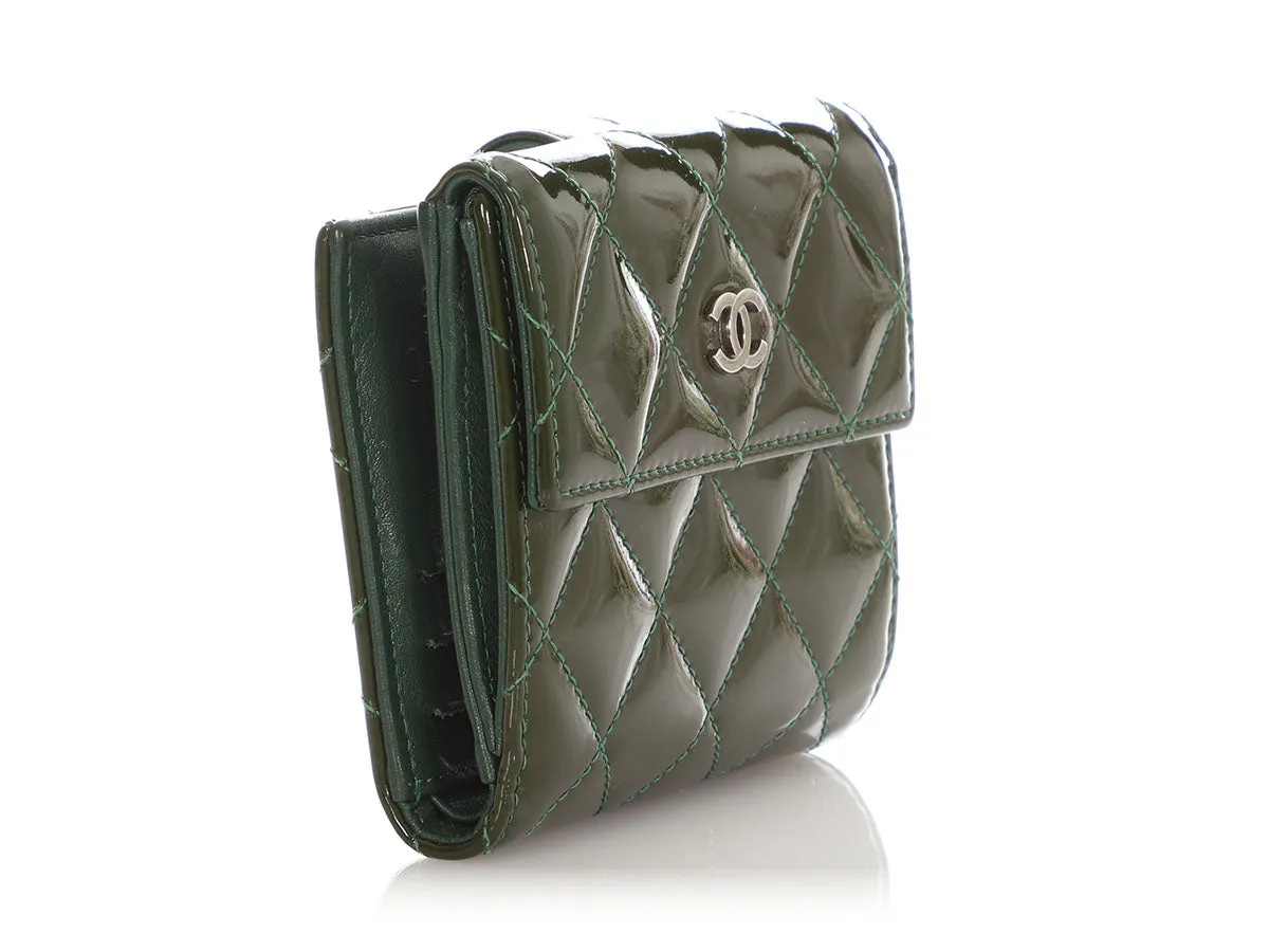 Chanel Green Quilted Patent Compact Wallet