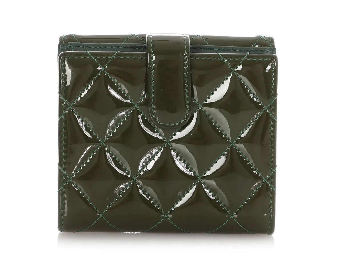 Chanel Green Quilted Patent Compact Wallet