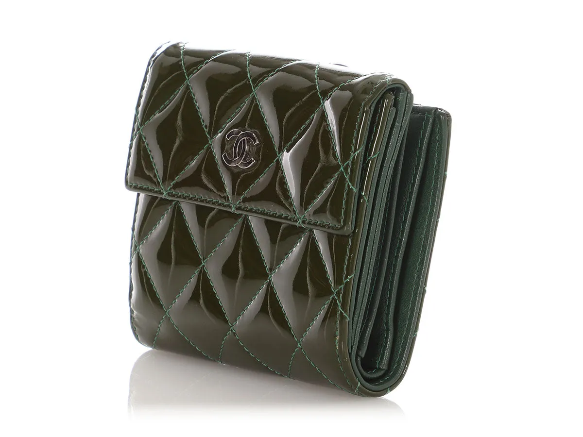 Chanel Green Quilted Patent Compact Wallet