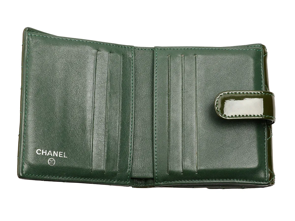 Chanel Green Quilted Patent Compact Wallet