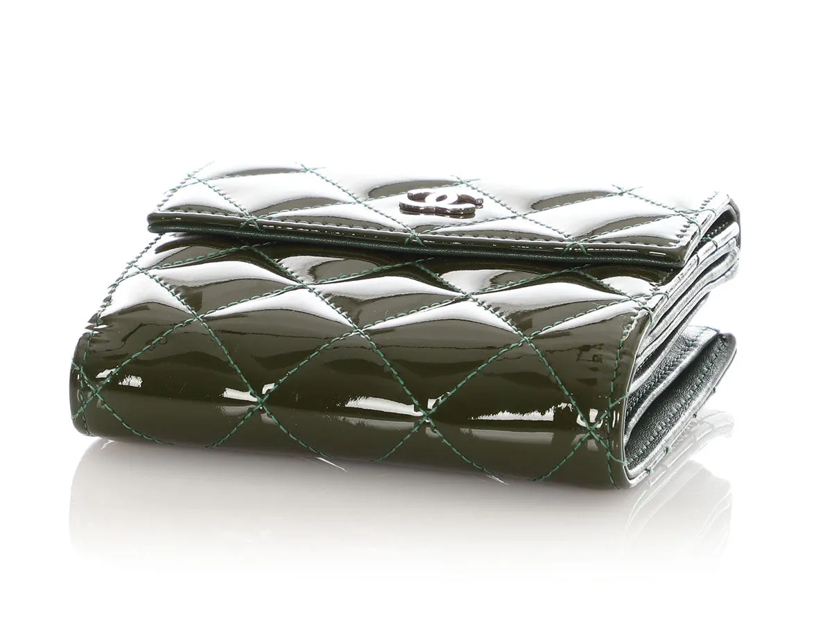 Chanel Green Quilted Patent Compact Wallet