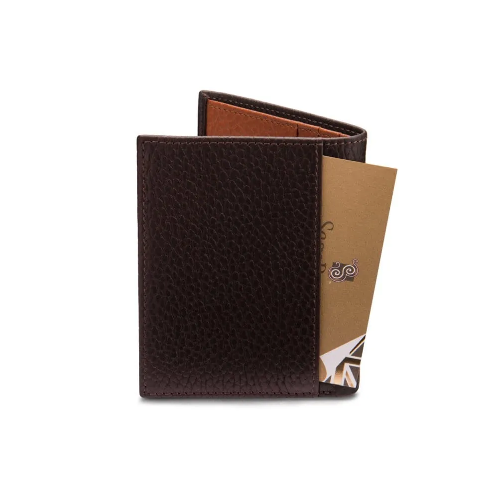 Compact Leather Billfold Wallet 4 CC - Brown With Tan