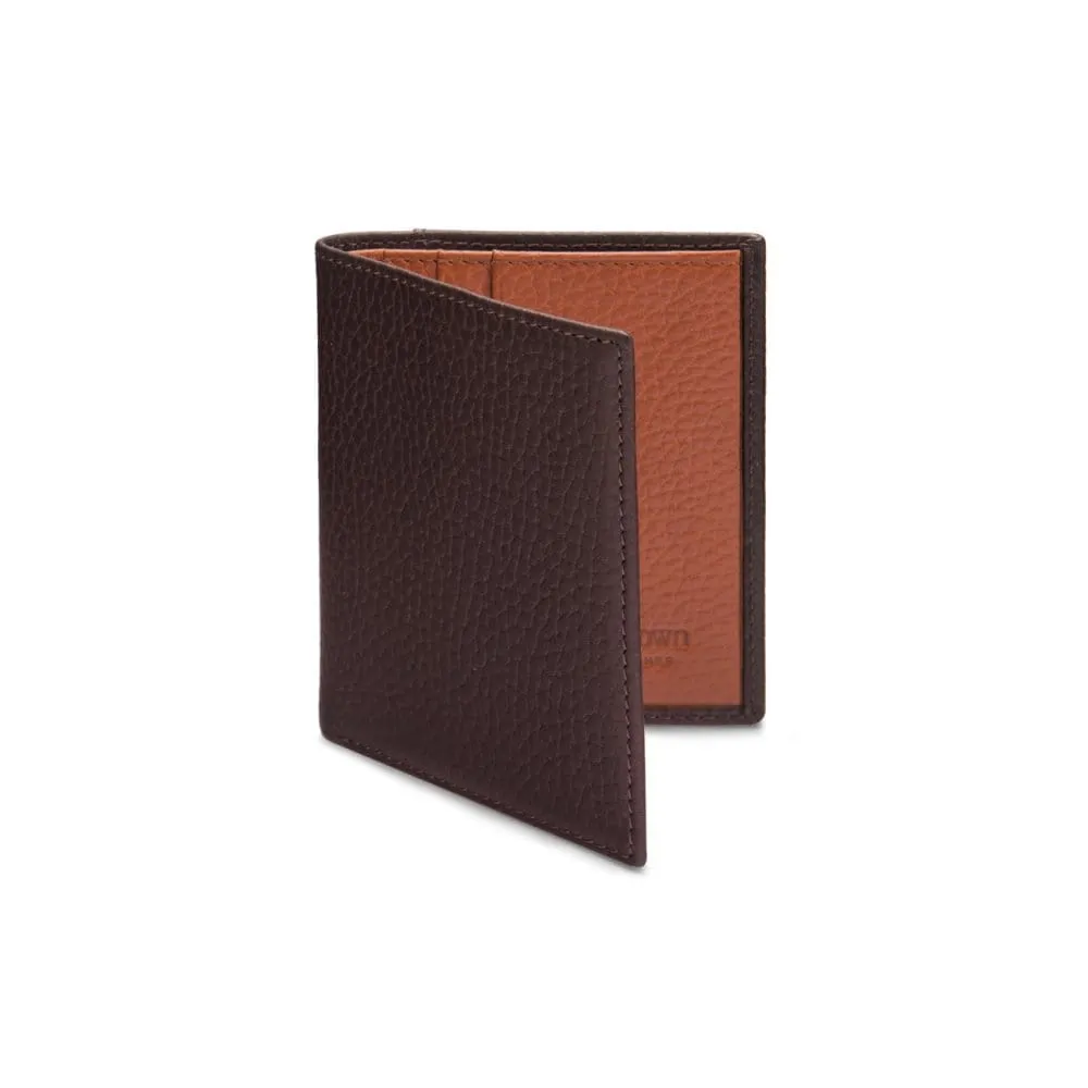 Compact Leather Billfold Wallet 4 CC - Brown With Tan