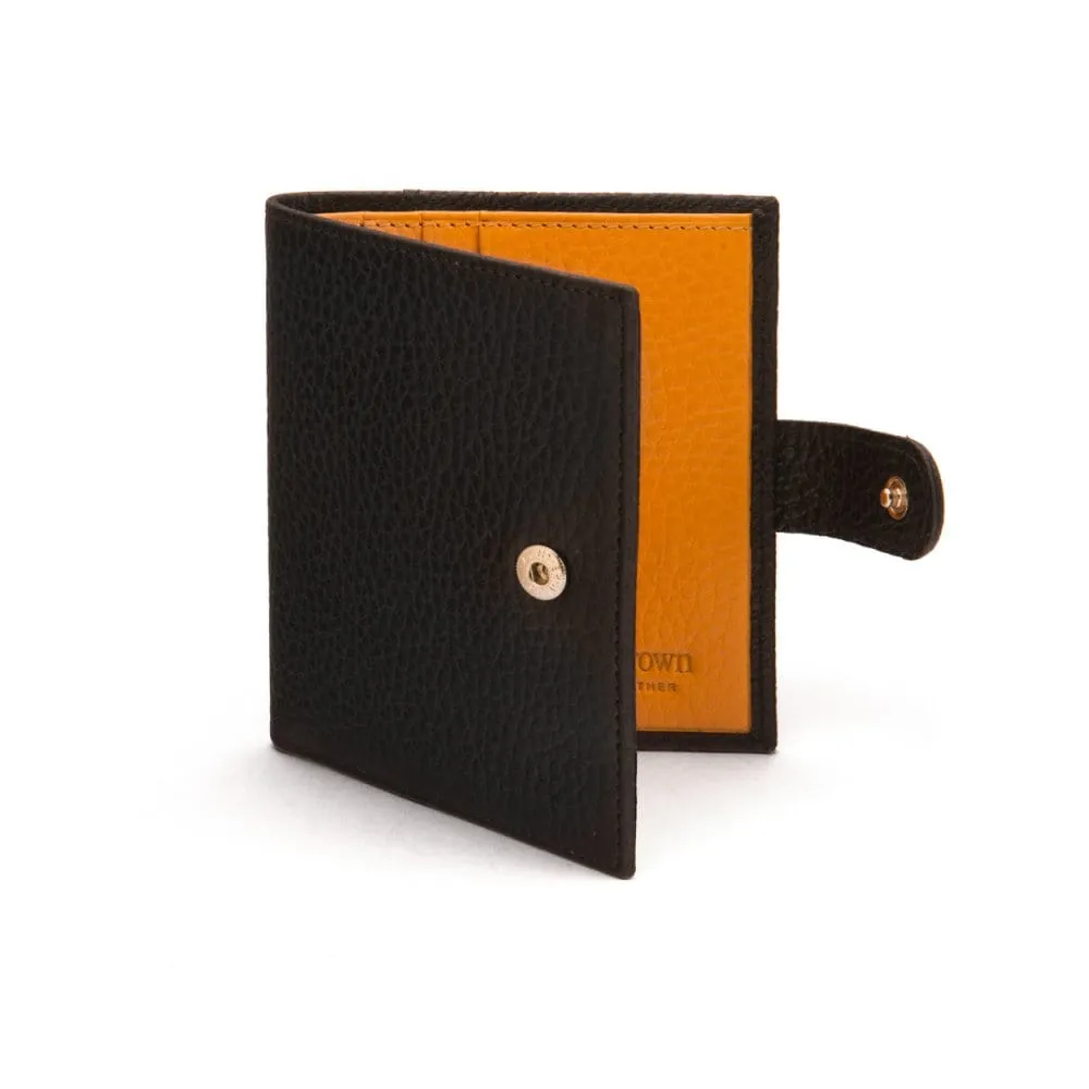 Compact Leather Billfold Wallet With Tab - Black With Yellow