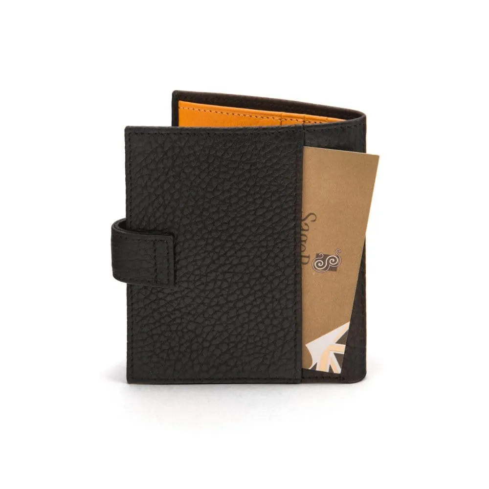 Compact Leather Billfold Wallet With Tab - Black With Yellow