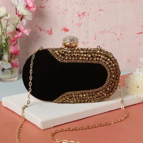 Crystal inspired oval embroidered clutch