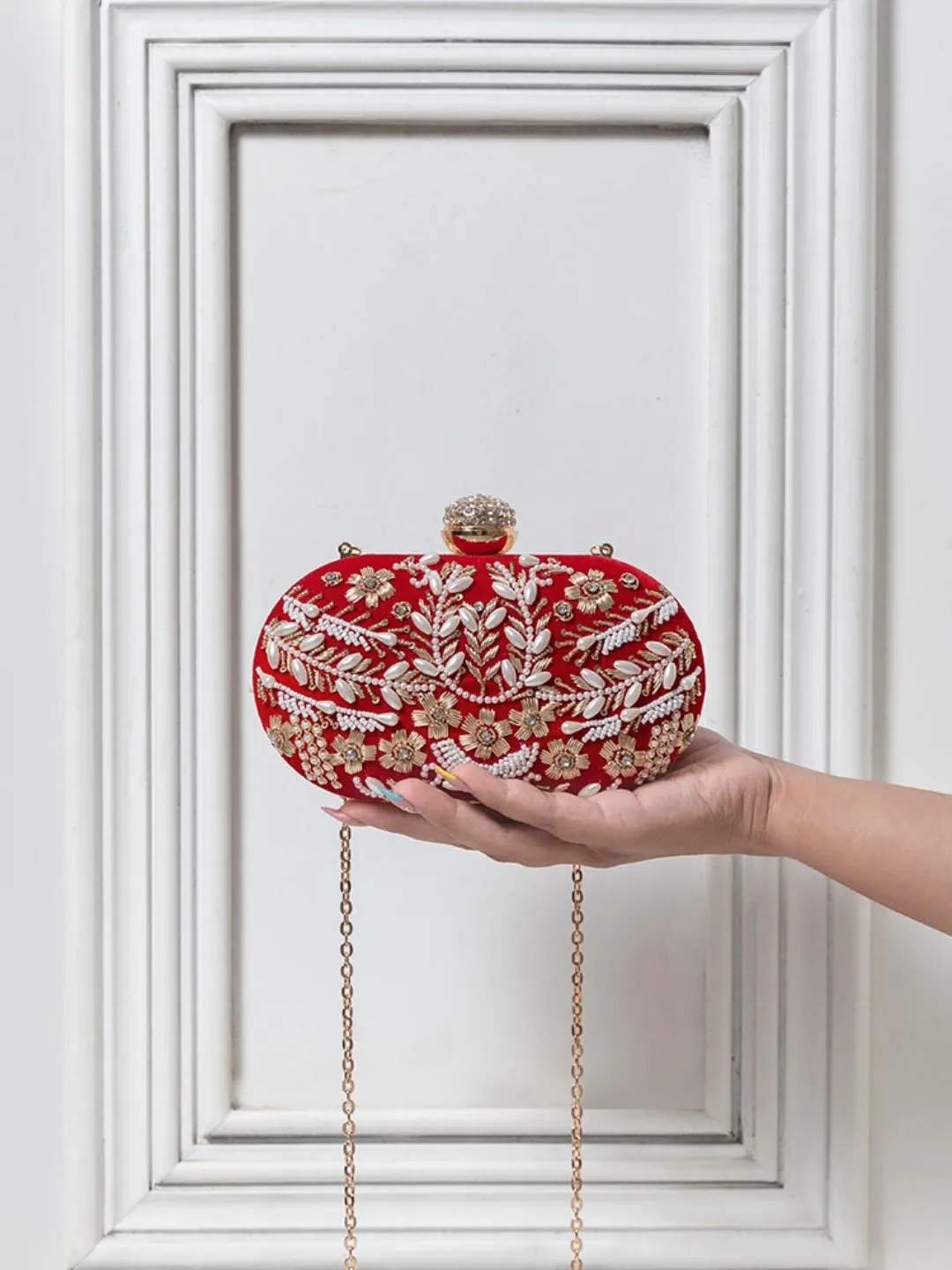 Elizah Gold Zardozi Hand Embroidered Clutch