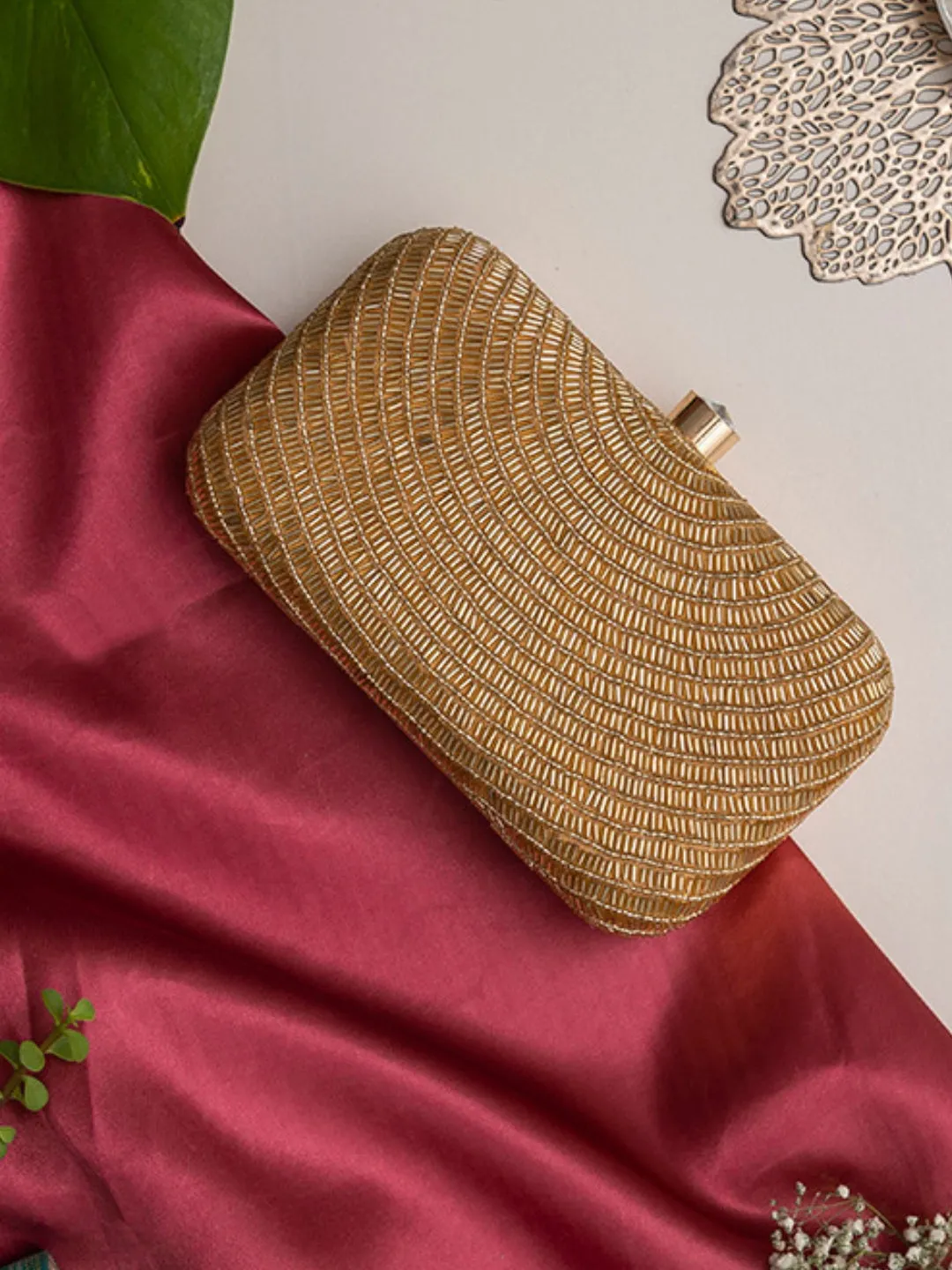 Glitz Golden Hand Embroidered Party Clutch