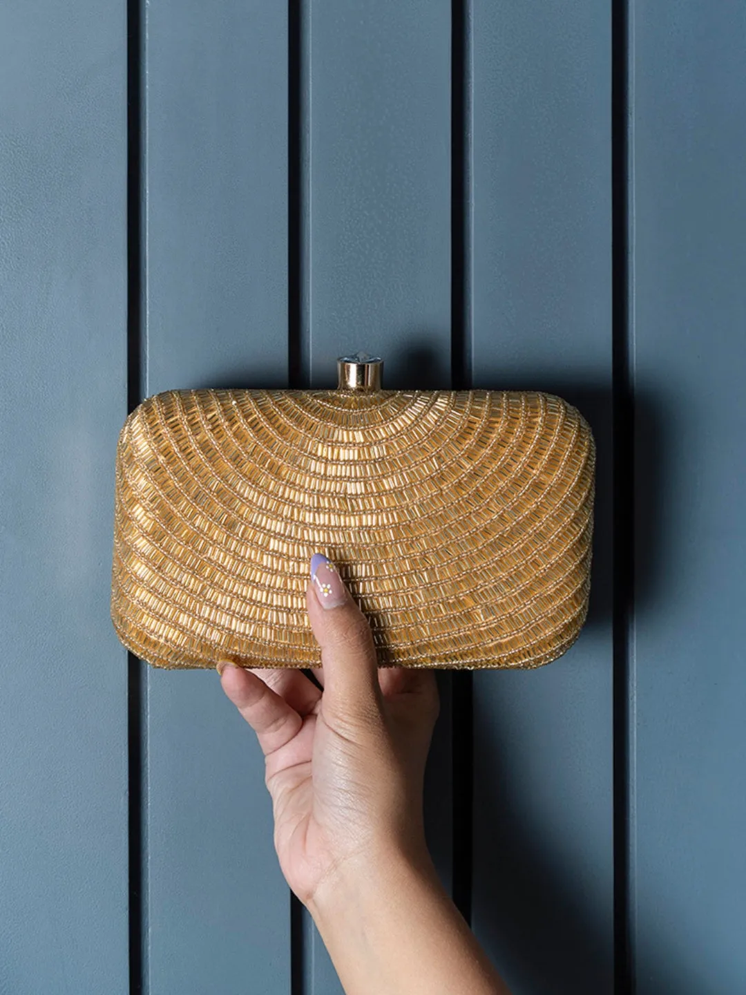 Glitz Golden Hand Embroidered Party Clutch