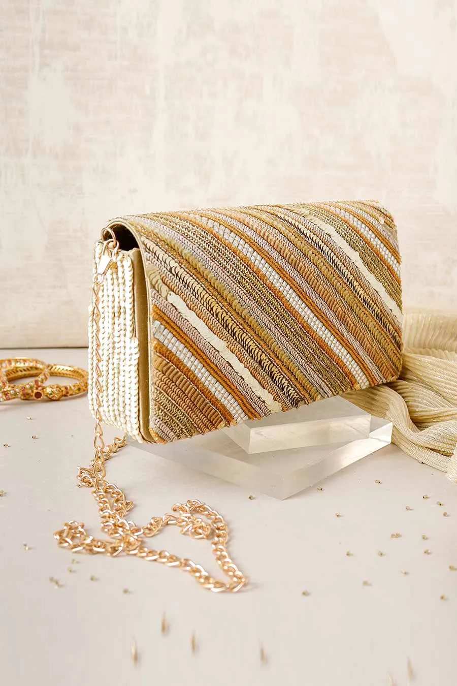 Gold Farnama Hand-Embroidered Clutch