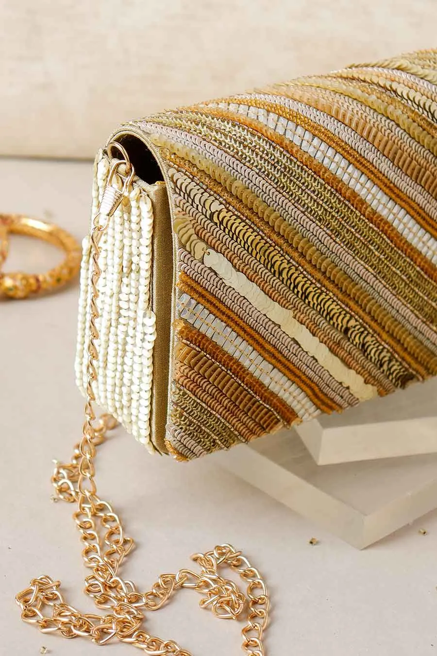 Gold Farnama Hand-Embroidered Clutch