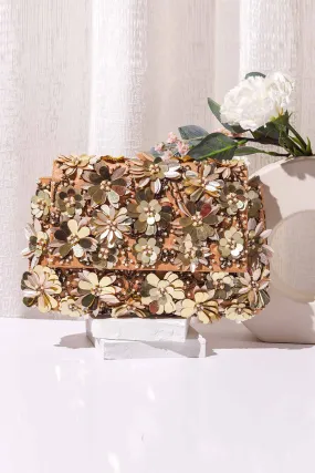 Gold Floral Embroidered Clutch