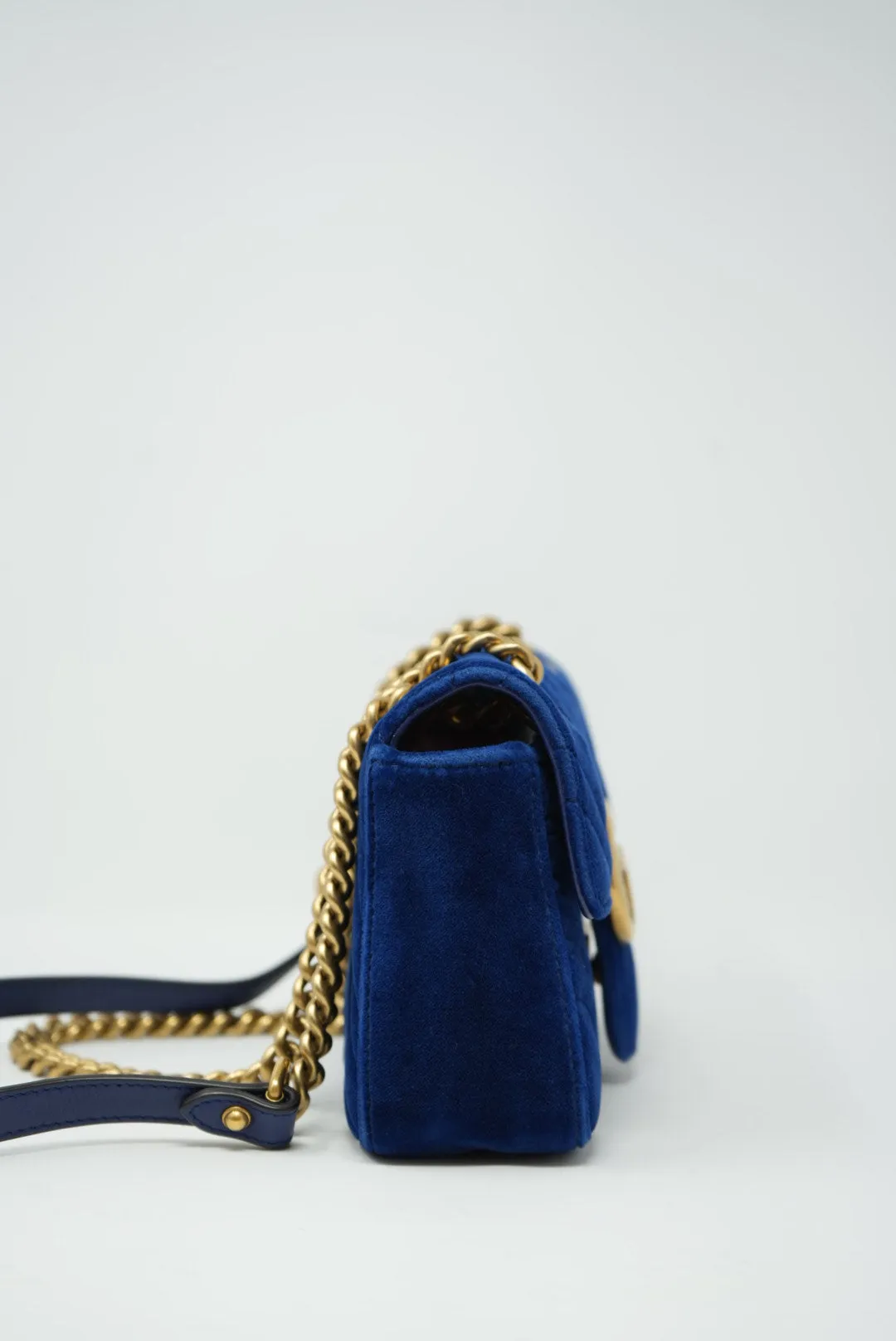 Gucci Small Velvet Marmont Shoulder Bag Blue