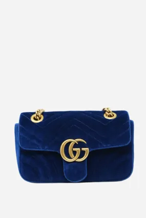 Gucci Small Velvet Marmont Shoulder Bag Blue