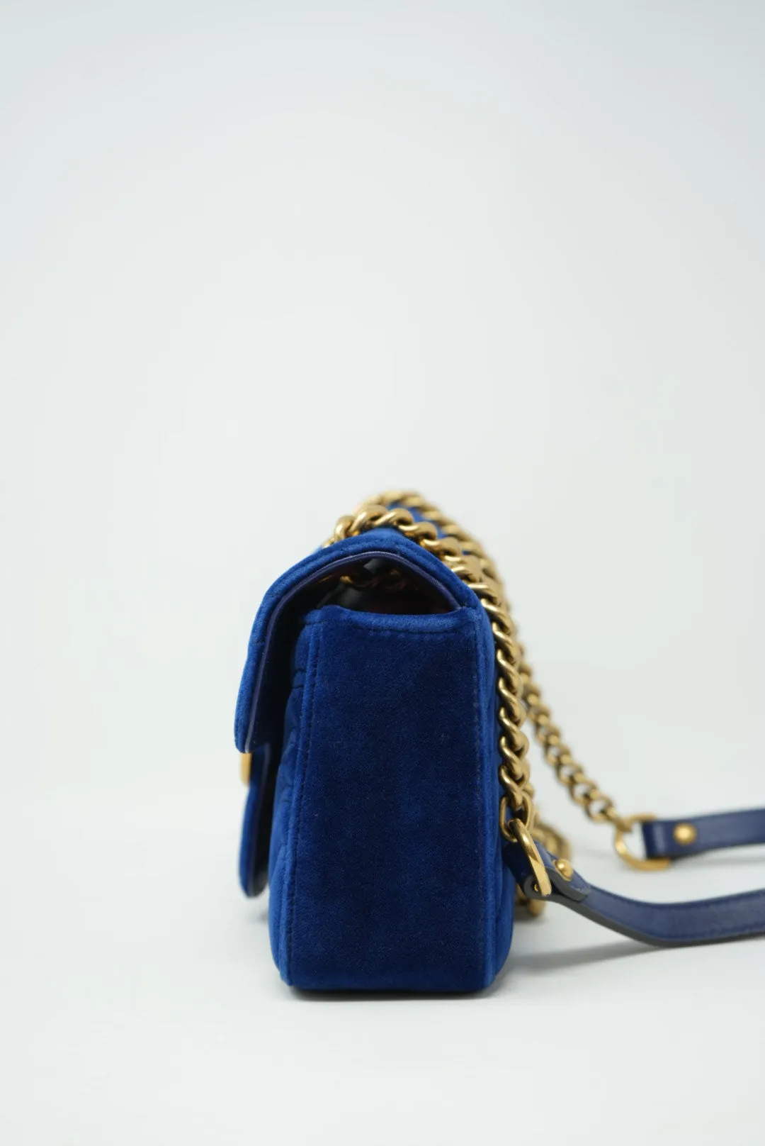 Gucci Small Velvet Marmont Shoulder Bag Blue