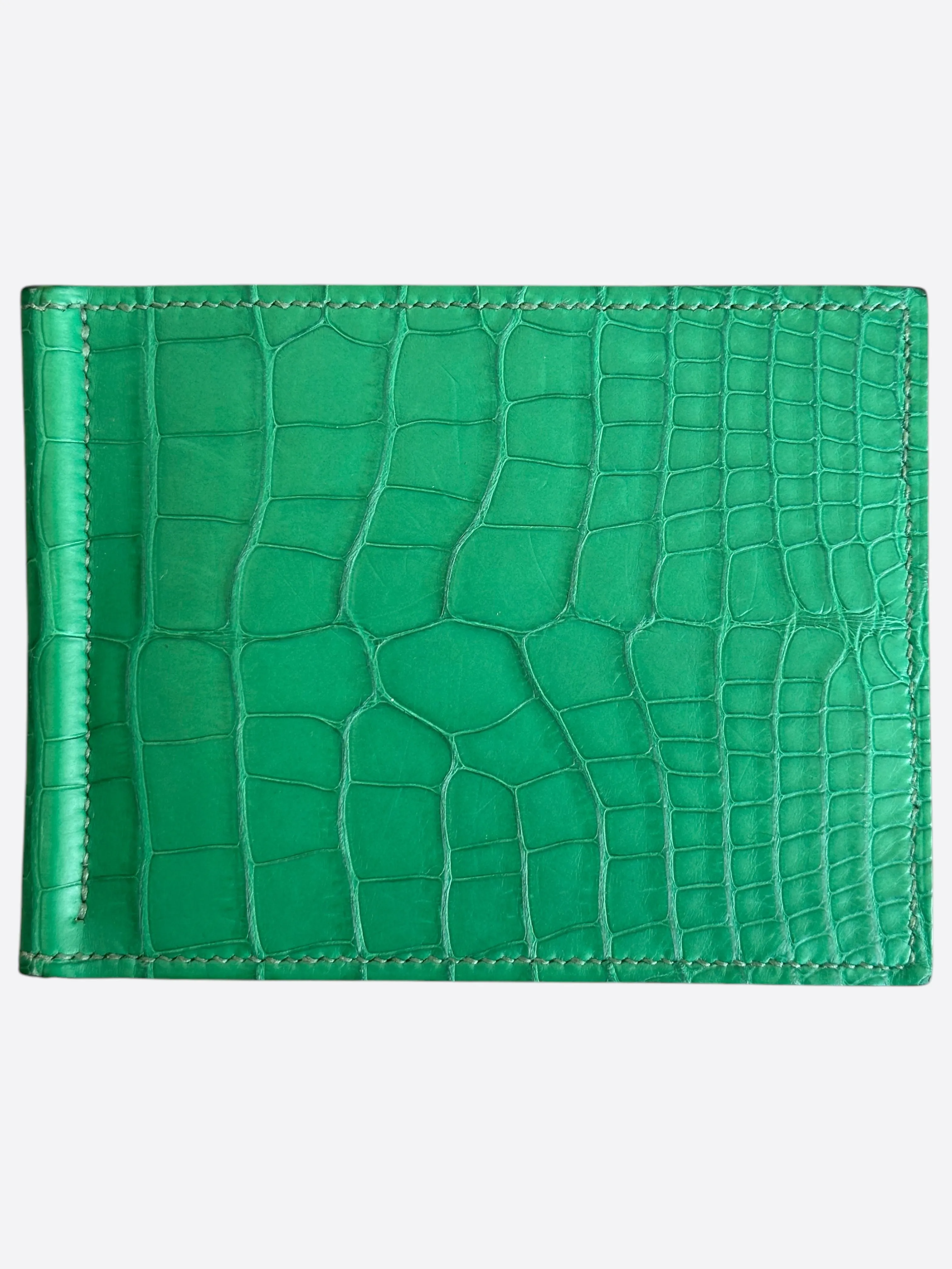 Hermes Green Alligator Poker Compact Wallet