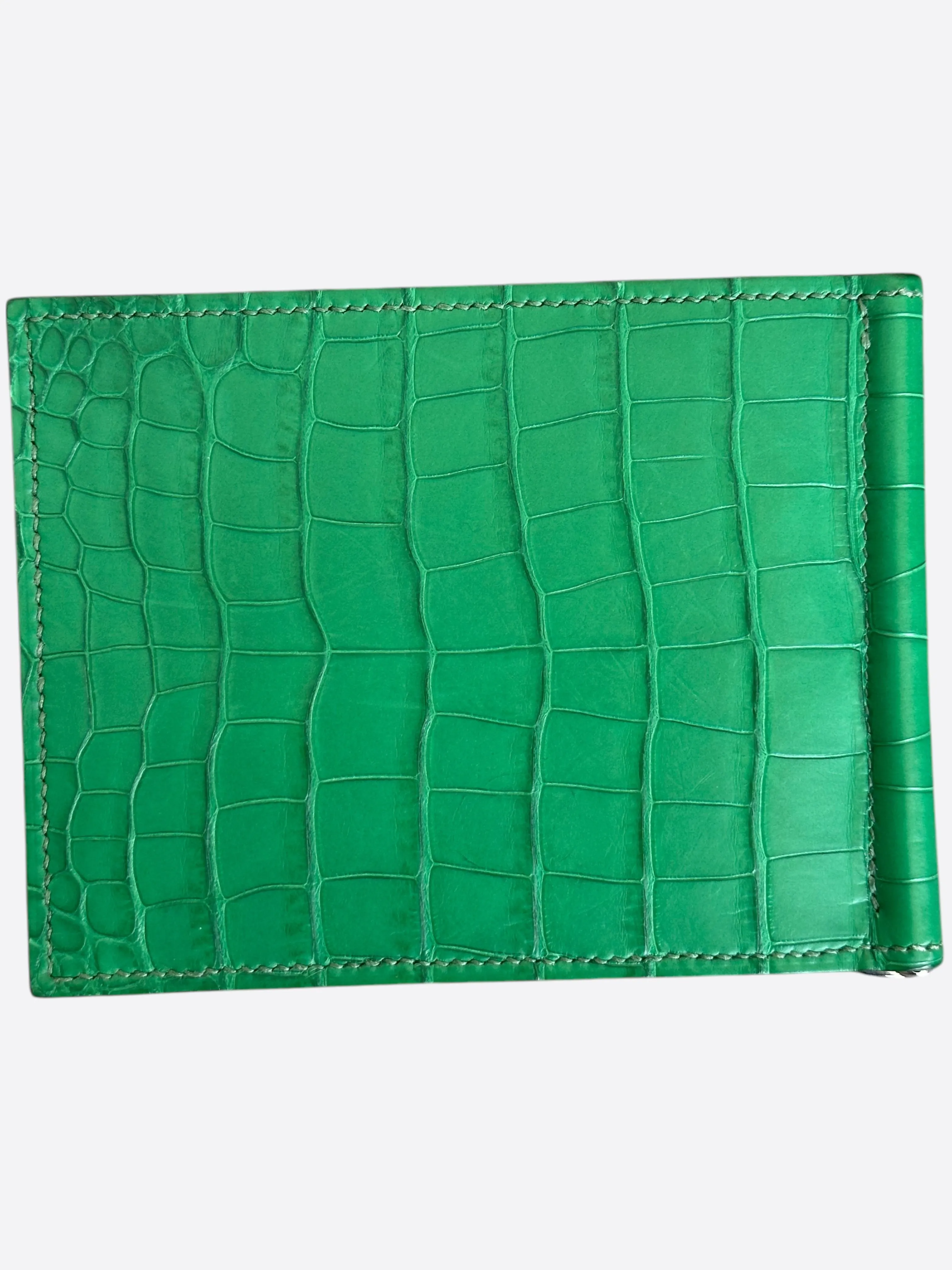 Hermes Green Alligator Poker Compact Wallet