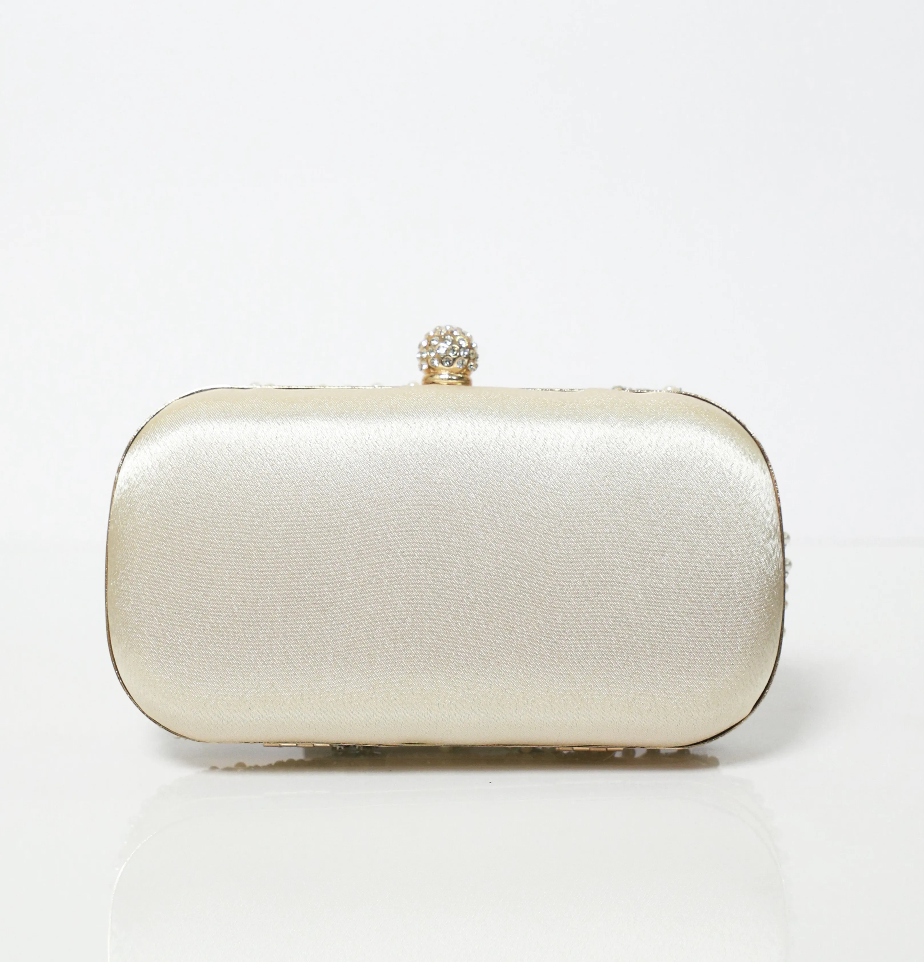 Ivory Crystal Embroidered Clutch with Detachable Sling