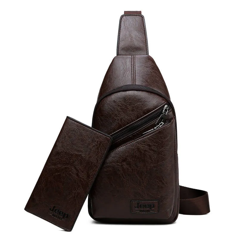 Men's Casual Leather Shoulder Bag | Set