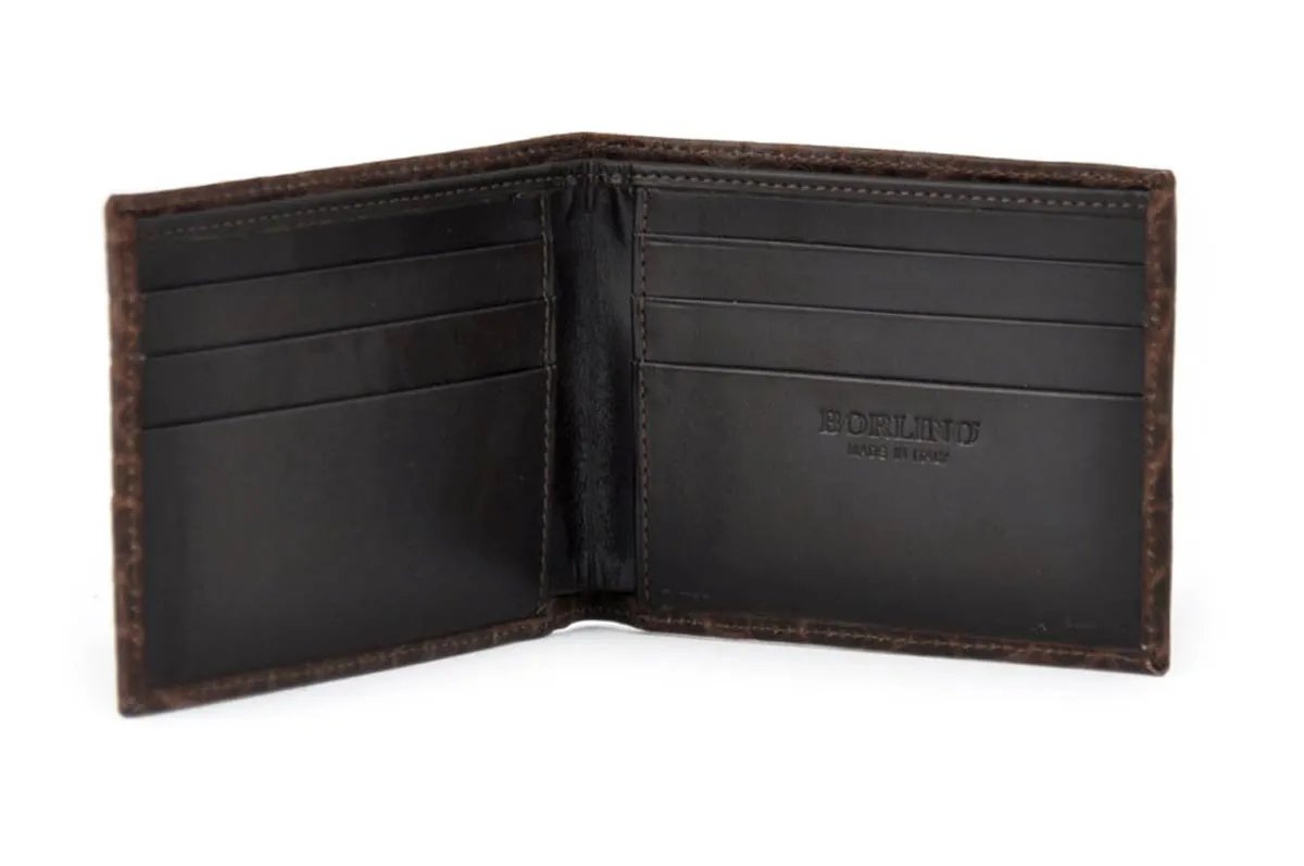 Men's Leather Bi-Fold Wallet - Buffalo & Calf Leathers - Walnut Brown