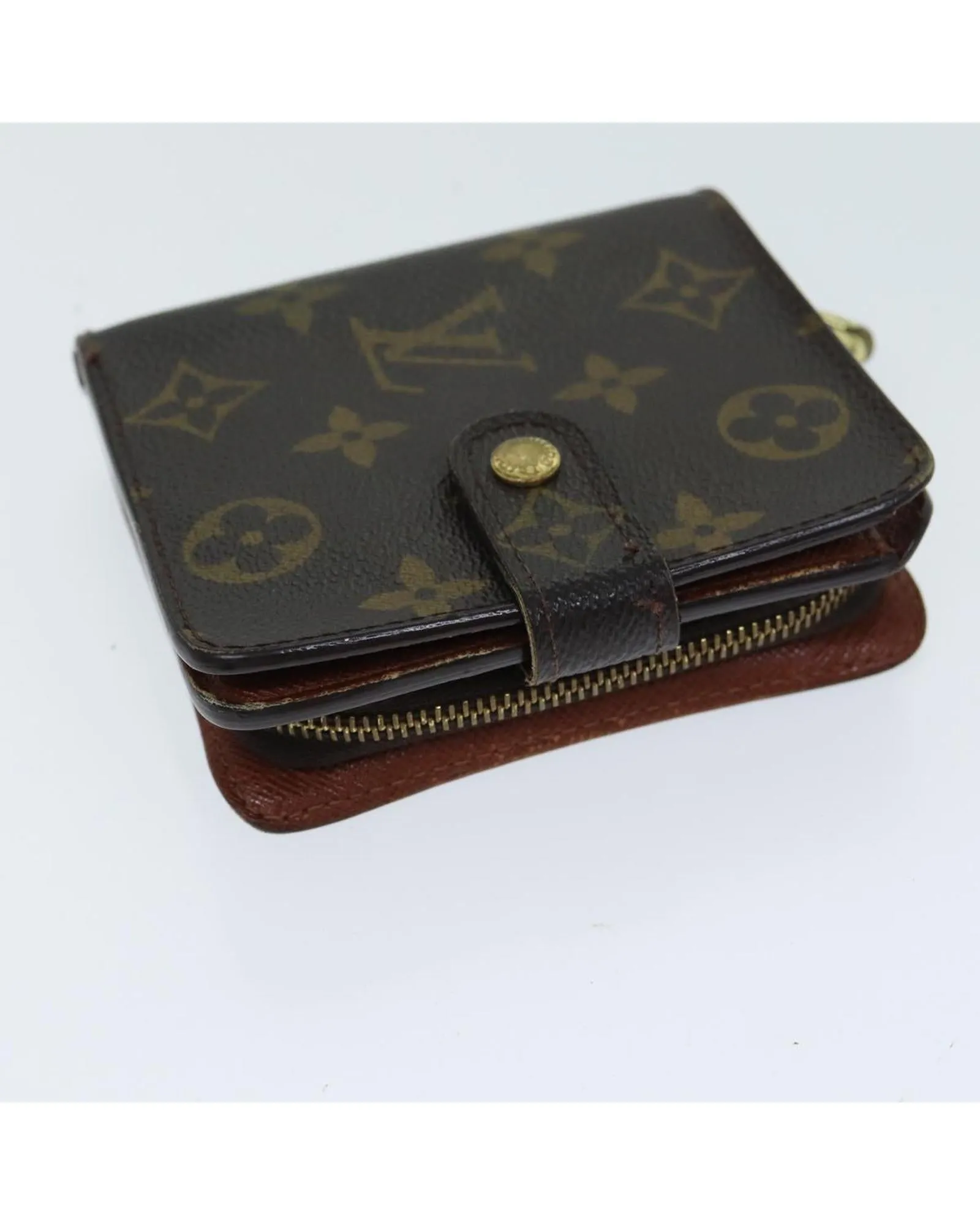 Monogram Canvas Compact Zip Wallet with Button Clasp