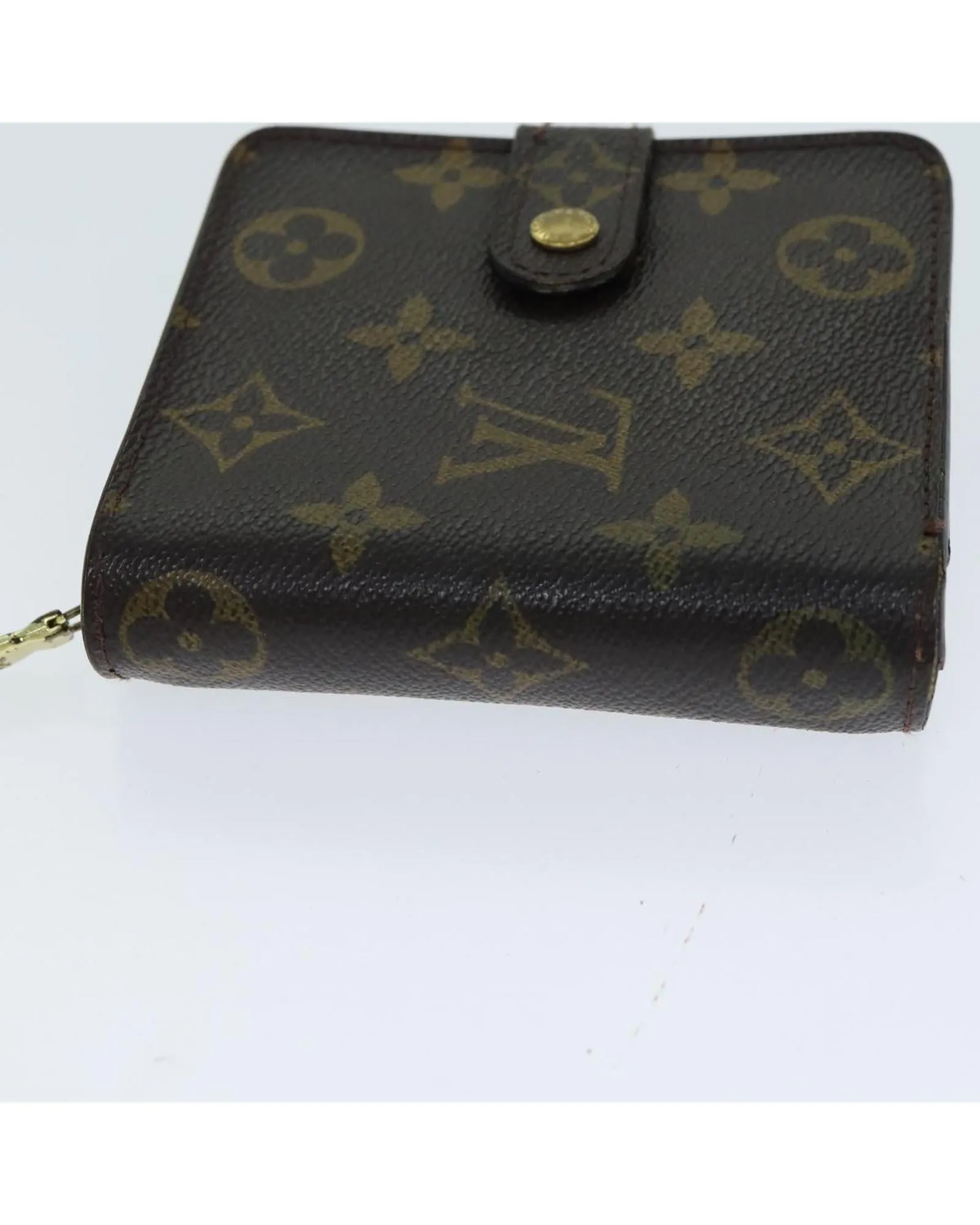 Monogram Canvas Compact Zip Wallet with Button Clasp