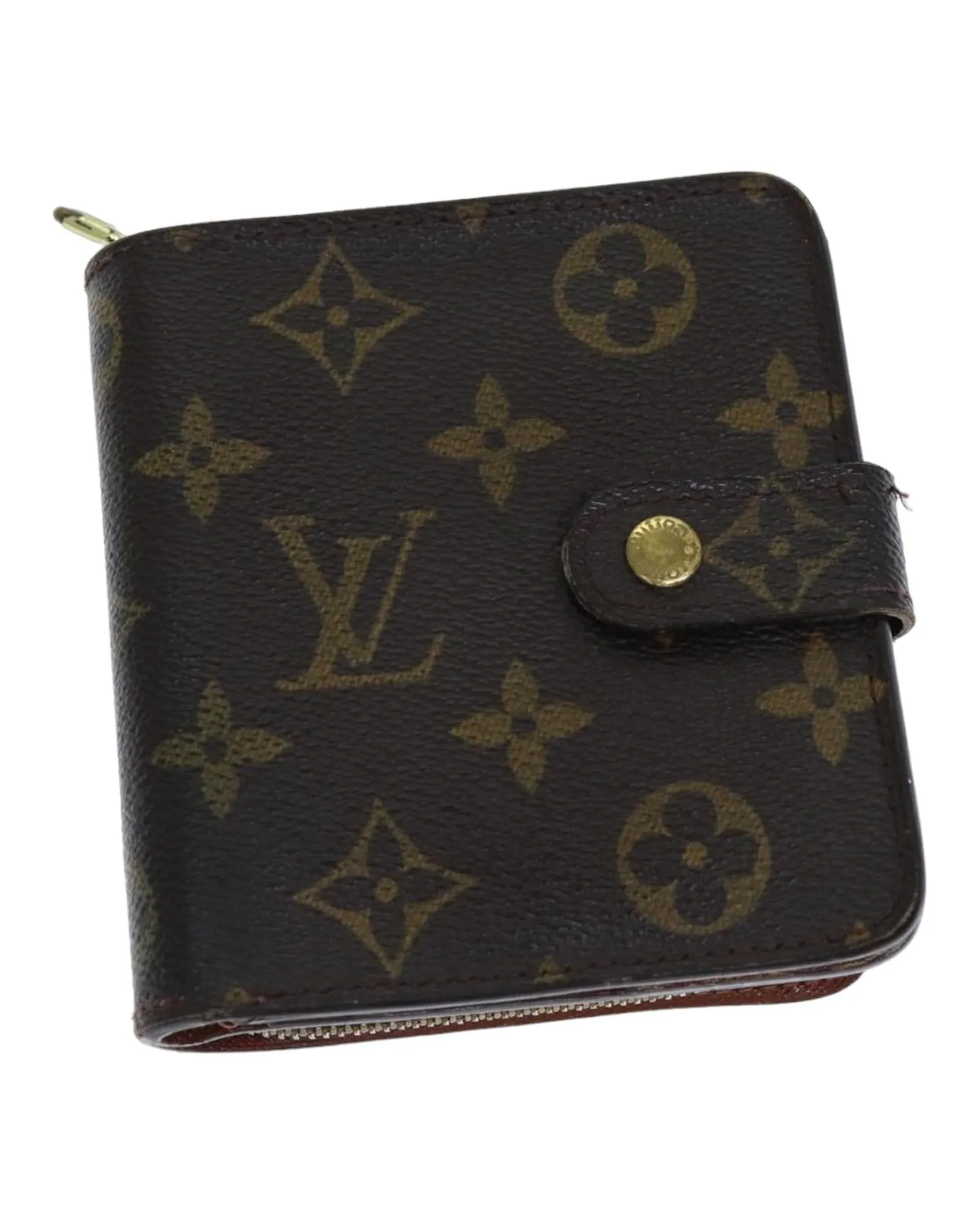 Monogram Canvas Compact Zip Wallet with Button Clasp