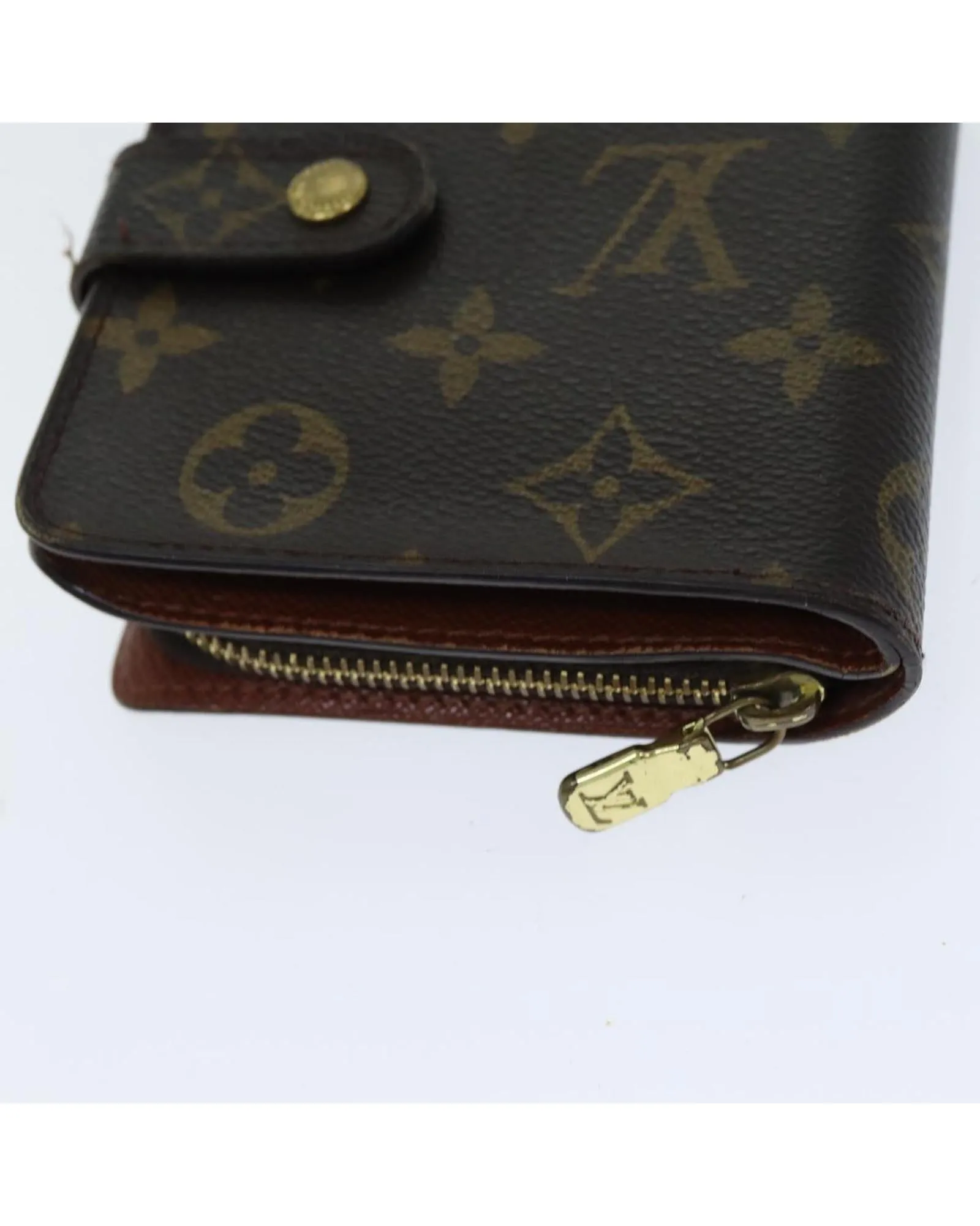 Monogram Canvas Compact Zip Wallet with Button Clasp