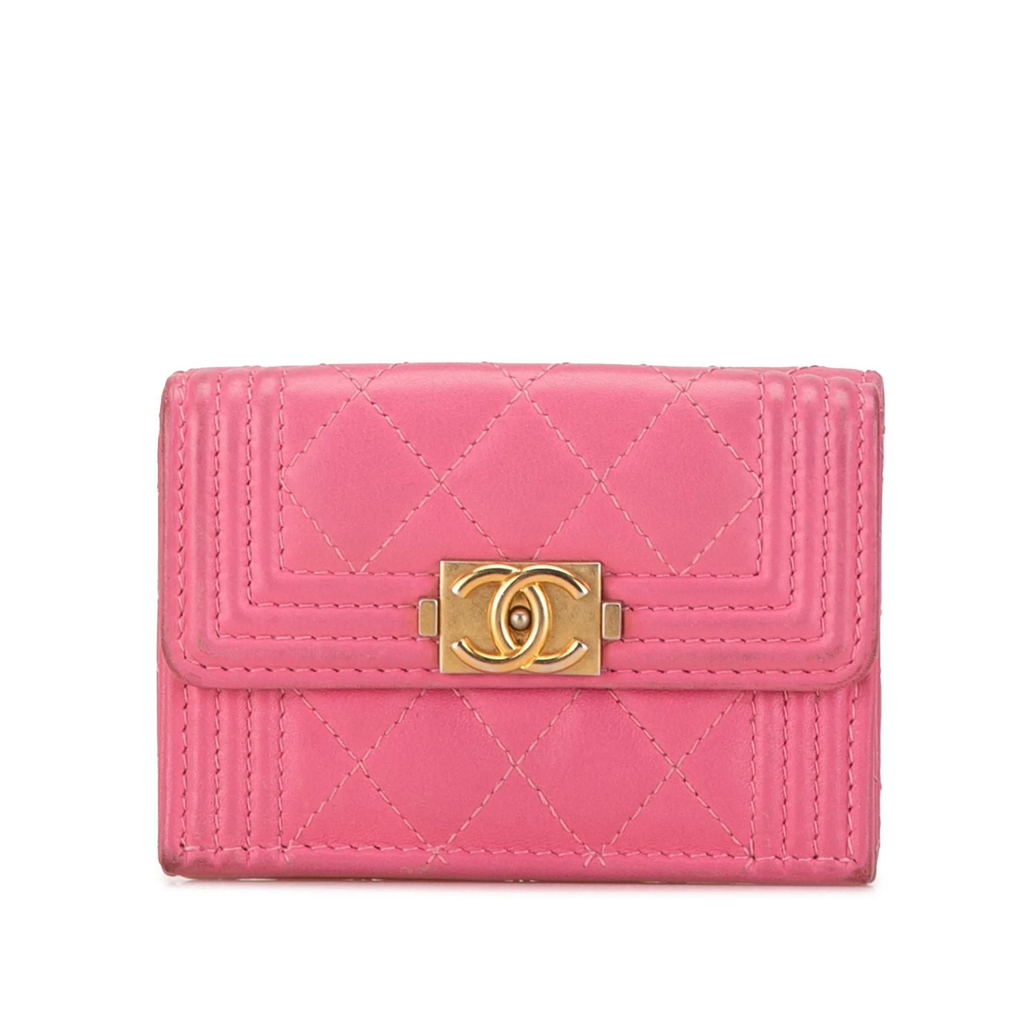 Pink Chanel Lambskin Boy Flap Compact Wallet