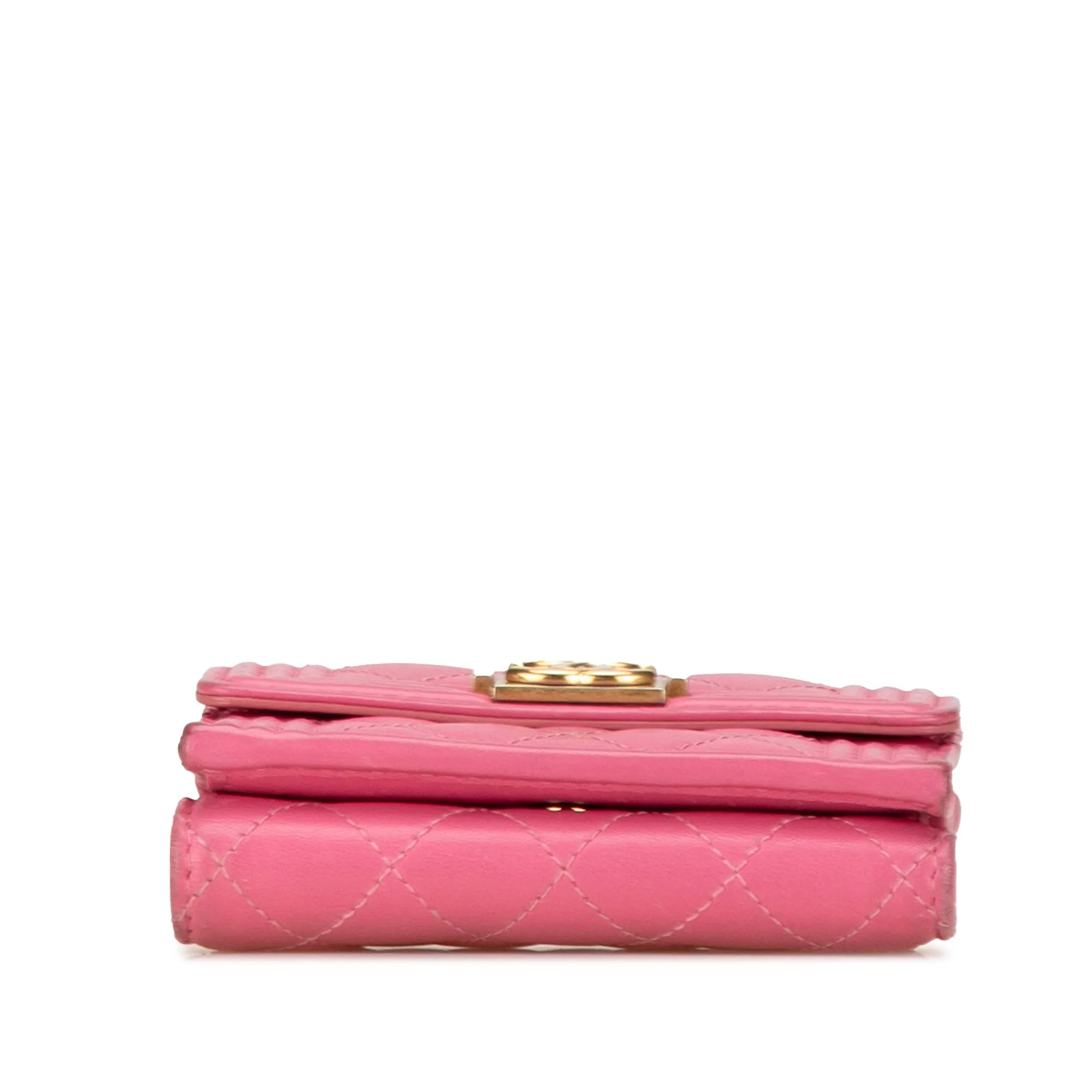 Pink Chanel Lambskin Boy Flap Compact Wallet