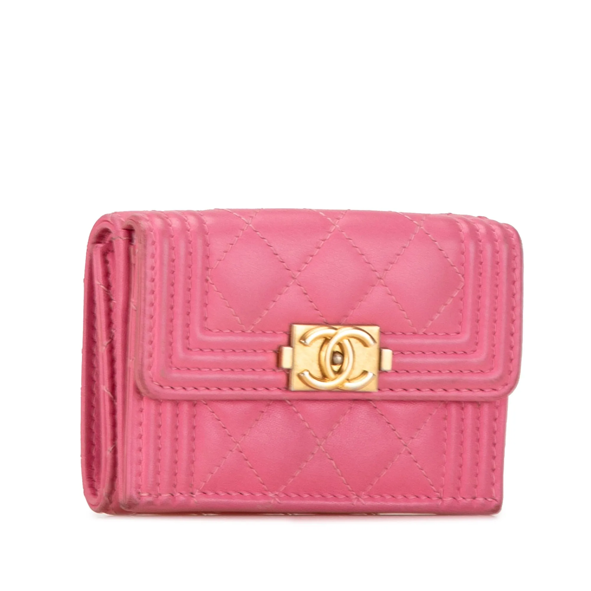 Pink Chanel Lambskin Boy Flap Compact Wallet