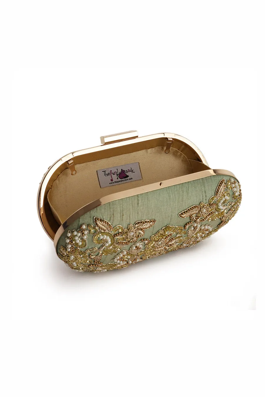 Pista Green Hand-Embroidered Clutch