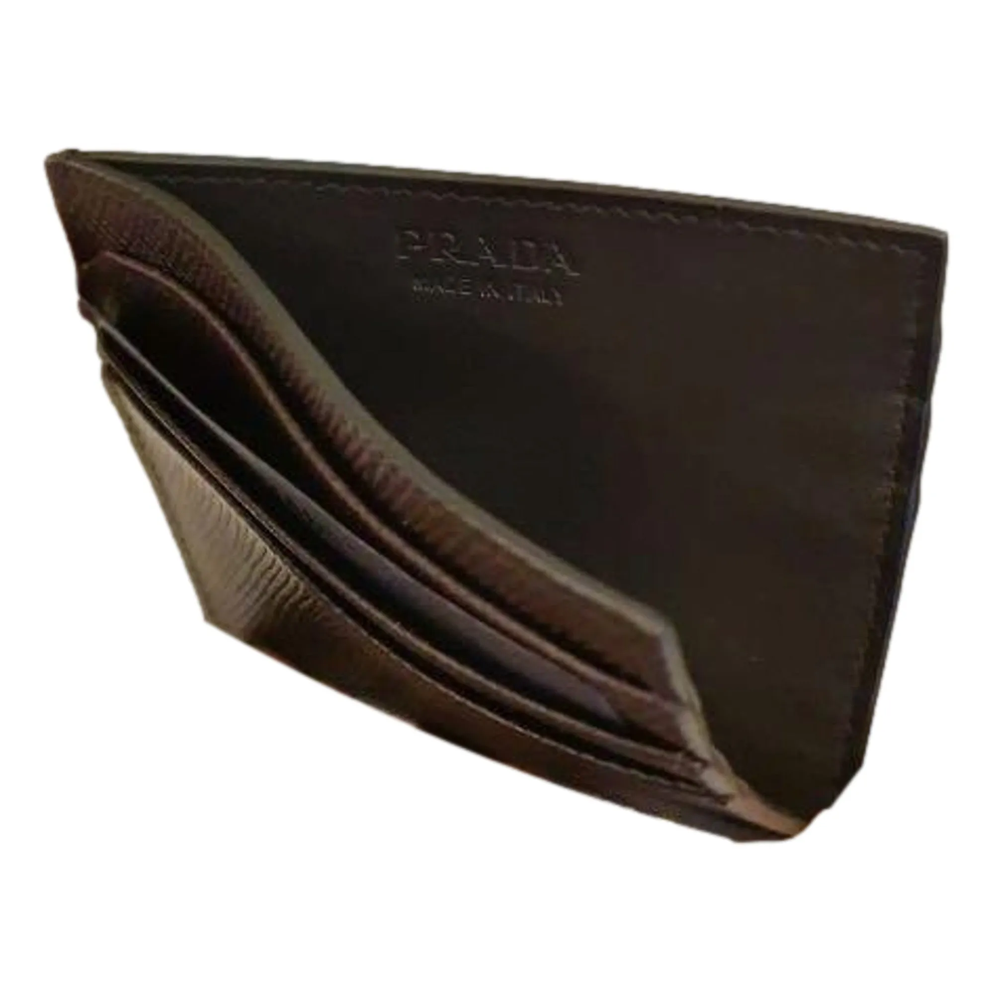 Prada Saffiano Mens Bruciato Brown Credit Card Wallet