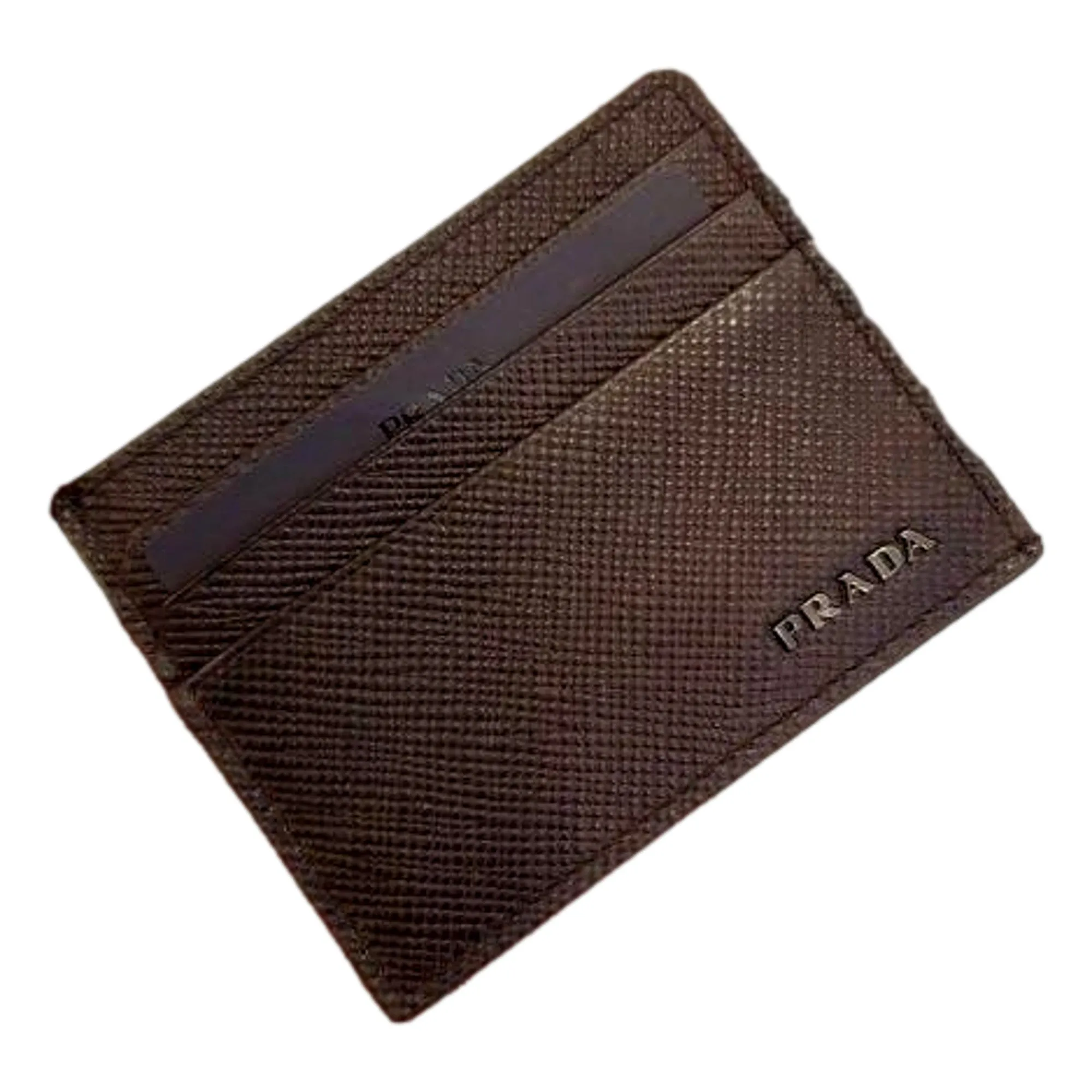 Prada Saffiano Mens Bruciato Brown Credit Card Wallet