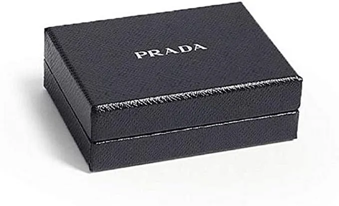 Prada Saffiano Mens Credit Card Wallet Black Nero Silver Logo