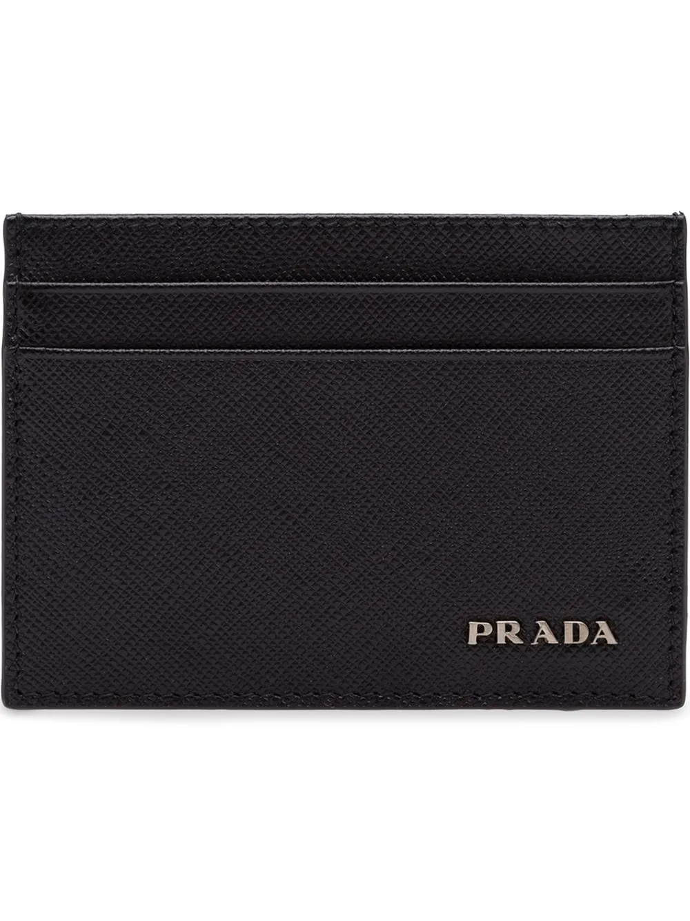 Prada Saffiano Mens Credit Card Wallet Black Nero Silver Logo