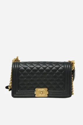 Pre-Owned CHANEL BOY HANDBAG MEDIUM CAVIAR Black