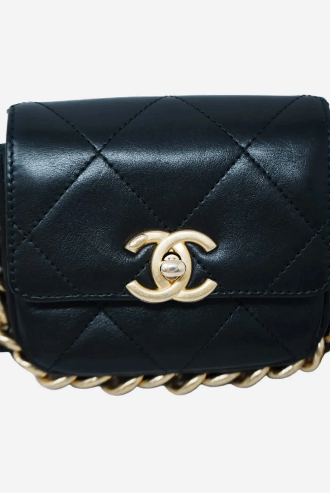 Pre-Owned Chanel Calfskin Mini Framing Chain Bag Black